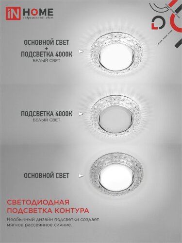 Светильник встраиваемый GX53R-crystal БАБОЧКИ-R15L с подсветкой 4К под GX53 Прозрачный/Хром IN HOME - Фото 5