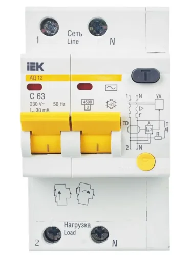 Выключатель автоматический дифференциального тока 2п C 63А 30мА тип AC 4.5кА АД-12 KARAT IEK MAD10-2-063-C-030 - фото 2