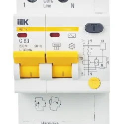 Выключатель автоматический дифференциального тока 2п C 63А 30мА тип AC 4.5кА АД-12 KARAT IEK MAD10-2-063-C-030
