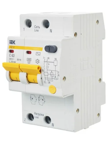 Выключатель автоматический дифференциального тока 2п C 63А 30мА тип AC 4.5кА АД-12 KARAT IEK MAD10-2-063-C-030 - фото 8