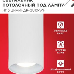 Светильник потолочный НПБ ЦИЛИНДР-GU10-WH под лампу GU10 55х100мм белый IN HOME