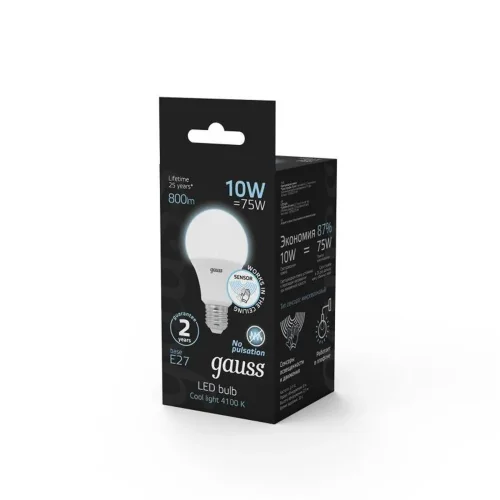 Лампа светодиодная Black 10Вт A60 грушевидная 4100К нейтр. бел. E27 800лм с датчиком движения GAUSS 102502210-M - фото 5