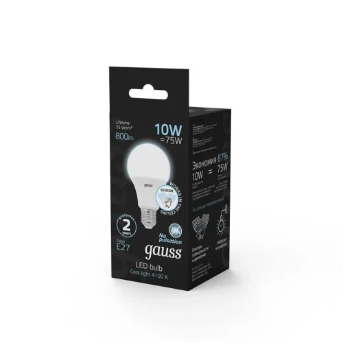 Лампа светодиодная Black 10Вт A60 грушевидная 4100К нейтр. бел. E27 800лм с датчиком движения GAUSS 102502210-M - фото 5