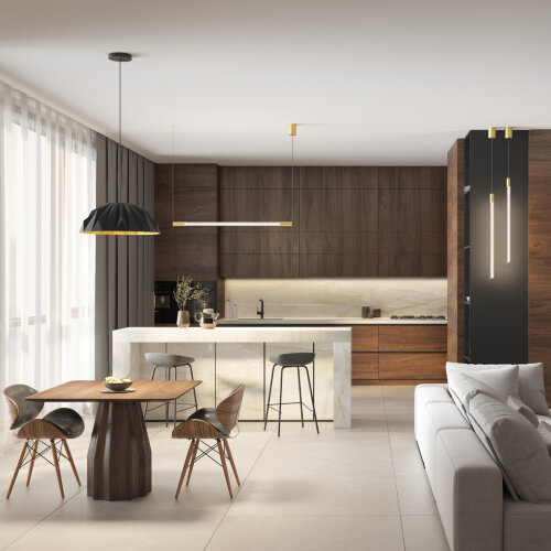 Светильник подвесной ORIGAMI, 20 Вт, 3000К, ?560x1500 мм, металл+акрил, черный + матовое золото. Фото 7