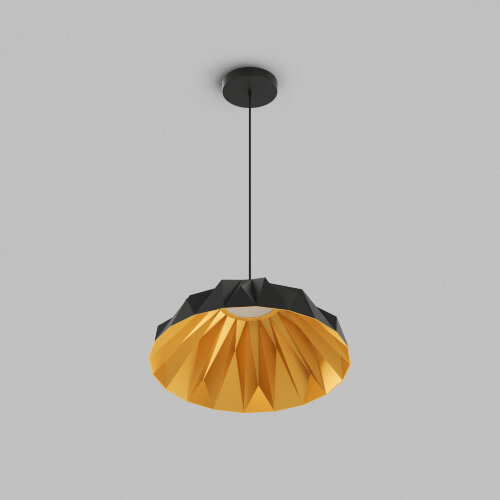 Светильник подвесной ORIGAMI, 20 Вт, 3000К, ?560x1500 мм, металл+акрил, черный + матовое золото. Фото 2