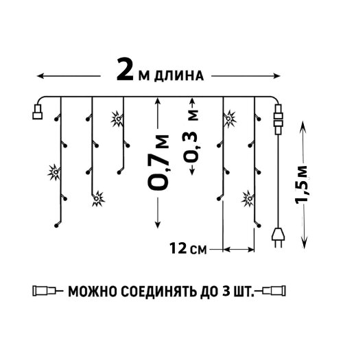 ULD-B2007-100-TTK BLUE IP44 Бахрома светодиодная с эффектом мерцания, 2м, Соединяемая, 100 светодиодов, Синий свет, Провод прозрачный - фото 15