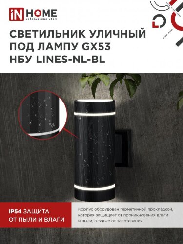 Светильник уличный настенный двусторонний НБУ LINES-2хGX53-NL-BL с подсветкой черный IP54 IN HOME - Фото 5
