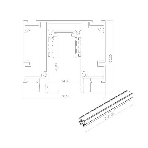 Трек для магнитных светильников 2м R20 MX103 (встраиваемый в натяжной потолок, черный, с заглушками) - фото II