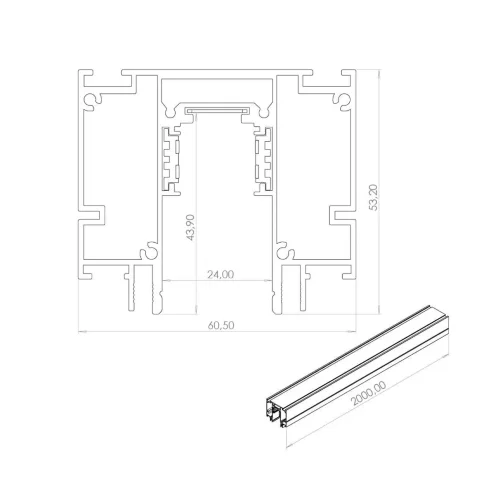 Трек для магнитных светильников 2м R20 MX103 (встраиваемый в натяжной потолок, черный, с заглушками) - фото II