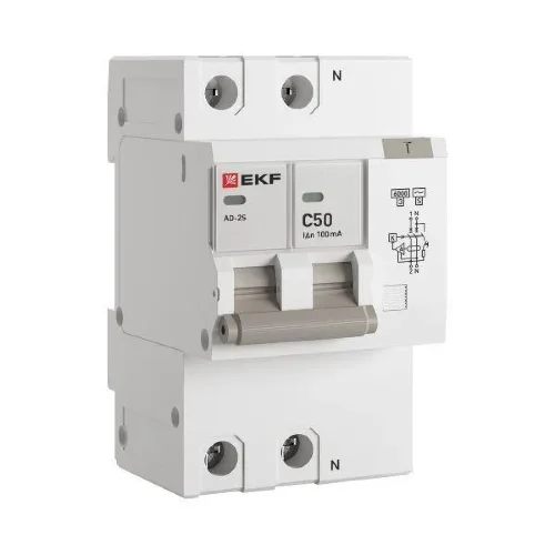Выключатель автоматический дифференциального тока C 50А 100мА тип AC 6кА АД-2 S (электрон.) защита 270В PROxima EKF DA2-6-50-100S-pro - фото 2
