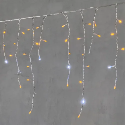 Гирлянда Бахрома 4,9 x 0,5 м Желтая с Мерцанием Белого Диода 220В, 240 LED, Провод Прозрачный ПВХ, IP54. Фото 1.