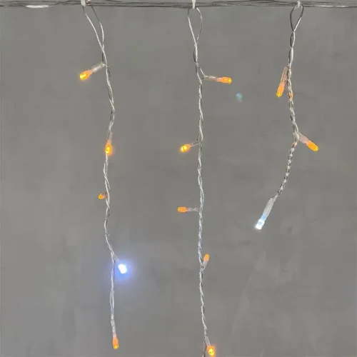 Гирлянда Бахрома 4,9 x 0,5 м Желтая с Мерцанием Белого Диода 220В, 240 LED, Провод Прозрачный ПВХ, IP54. Фото 3.