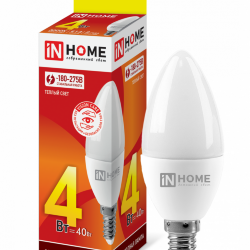 Лампа светодиодная LED-СВЕЧА-VC 4Вт 230В Е14 3000К 380Лм IN HOME