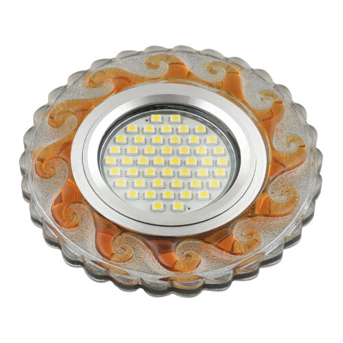 DLS-L139 GU5.3 GLASSY/TEA Светильник декоративный встраиваемый, серия Luciole. Без лампы, GU5.3. Доп. светодиодная подсветка 3Вт. Стекло. Зеркальный/прозрачный+светло-коричневый. ТМ Fametto - фото