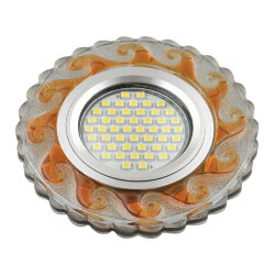 DLS-L139 GU5.3 GLASSY-TEA Светильник декоративный встраиваемый, серия Luciole, Без лампы, GU5.3, Доп, светодиодная подсветка 3Вт, Стекло, Зеркальный-прозрачный+светло-коричневый