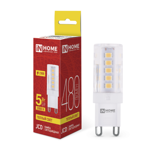 Лампа светодиодная LED-JCD 5Вт 230В G9 3000К 480Лм IN HOME - Фото