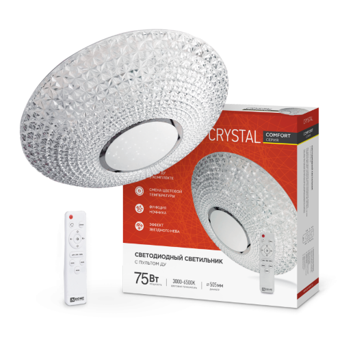 Светильник светодиодный COMFORT CRYSTAL 75Вт 230В 3000-6500K 6000Лм 500x115мм с пультом ДУ IN HOME - Фото 2
