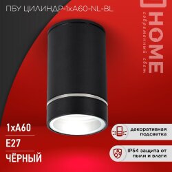 Светильник уличный потолочный ПБУ ЦИЛИНДР-1xА60-NL-BL с подсветкой черный IP54 IN HOME