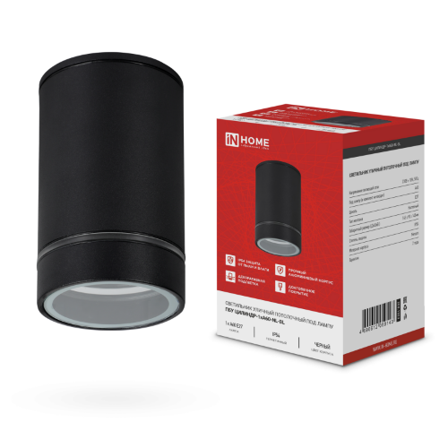 Светильник уличный потолочный ПБУ ЦИЛИНДР-1xА60-NL-BL с подсветкой черный IP54 IN HOME - Фото