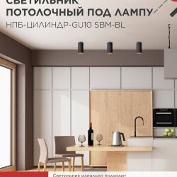 Светильник потолочный НПБ-ЦИЛИНДР-GU10 SBM-BL под GU10 55х100мм черный IN HOME