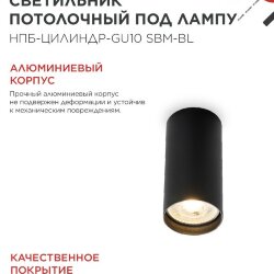 Светильник потолочный НПБ-ЦИЛИНДР-GU10 SBM-BL под GU10 55х100мм черный IN HOME