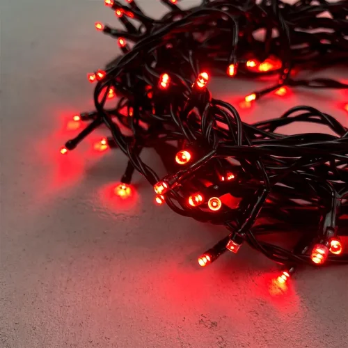 Гирлянда Нить 10м Красная 24В, 100 LED, Провод Черный ПВХ, IP54. Фото 2.