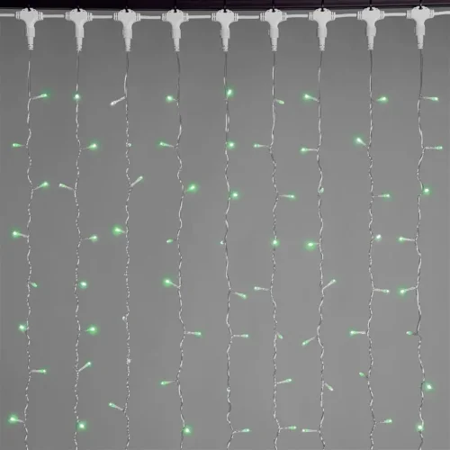 Гирлянда Занавес 1 x 6 м Зеленый 220В, 600 LED, Провод Прозрачный ПВХ, IP54. Фото 1.