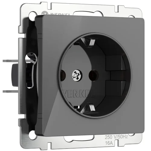 Розетка с заземлением и шторками (графит акрил) W1171144 - фото