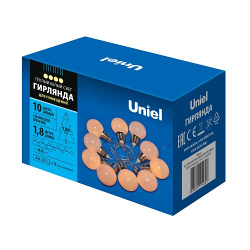 ULD-S1800-010-STB-3AA WARM WHITE IP20 BULBS Гирлянда светодиодная Лампочки, на батарейках 3AA не в-к, 1.8м, 10 светодиодов, Теплый белый свет, Провод прозрачный, TM Uniel - фото 7