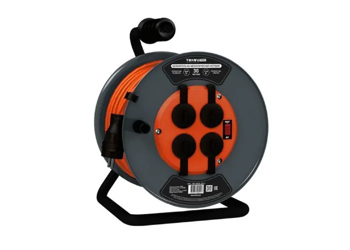Удлинитель на метал. катушке 4х30м с заземл.16А IP44 ПВС 3х2.5 с выкл. медь TOKOV ELECTRIC TKP-SK30-325-Z - фото