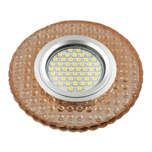 DLS-L143 GU5.3 GLASSY/LIGHT TEA Светильник декоративный встраиваемый, серия Luciole. Без лампы, цоколь GU5.3. Доп. светодиодная подсветка 3Вт. Стекло. Зеркальный/светло-коричневый. ТМ Fametto - фото