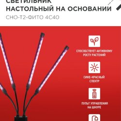 Светильник настольный на прищепке светодиодный СНП-Т2-ФИТО 4П40 красно-синий 40Вт 4 плафона, пульт на шнуре IN HOME