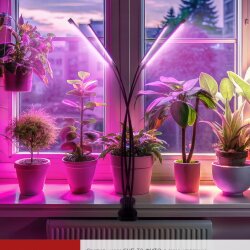 Светильник настольный на прищепке светодиодный СНП-Т2-ФИТО 4П40 красно-синий 40Вт 4 плафона, пульт на шнуре IN HOME