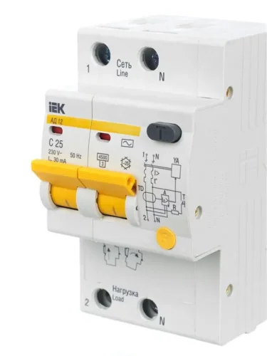 Выключатель автоматический дифференциального тока 2п C 25А 30мА тип AC 4.5кА АД-12 KARAT IEK MAD10-2-025-C-030 - фото 8