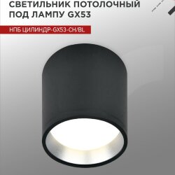 Светильник потолочный НПБ ЦИЛИНДР GX53-CH/BL под лампу GX53 95х80мм черный/хром IN HOME