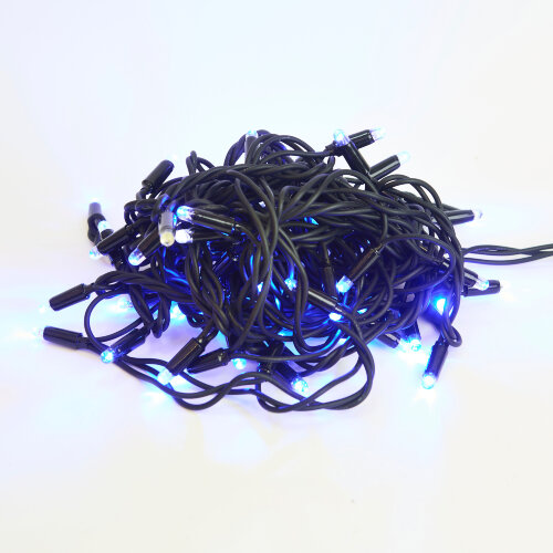 ULD-S1000-120-TBK BLUE-WHITE IP67 Гирлянда светодиодная с эффектом мерцания, 10м, Соединяемая, 120 светодиодов, Синий и белый свет, Провод черный - фото 1