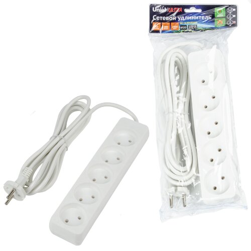 S-CU5-3 WHITE Удлинитель серии Ultra, шнур 3м., 5 гнезд, 10A, б-з, Белый, TM Uniel - фото 3