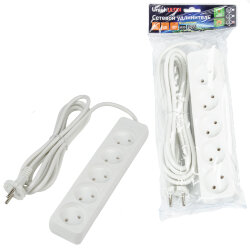S-CU5-3 WHITE Удлинитель серии Ultra, шнур 3м., 5 гнезд, 10A, б-з, Белый, TM Uniel