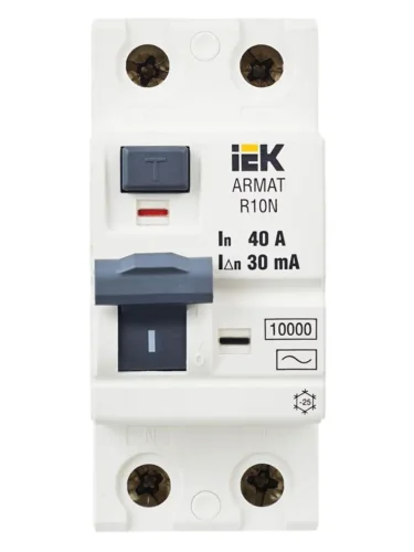 Выключатель дифференциального тока (УЗО) 2п 40А 30мА тип AC ВДТ R10N ARMAT IEK AR-R10N-2-040C030 - фото 2