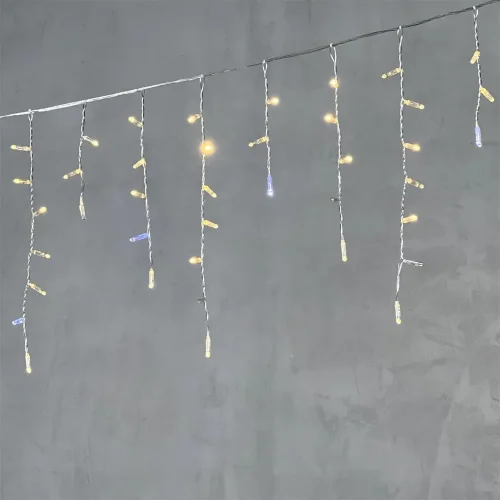 Гирлянда Бахрома с Колпачком 3,1 x 0,5 м Тепло-Белая с Мерцанием Белого Диода 220В, 120 LED, Провод Прозрачный ПВХ, IP65. Фото 1.