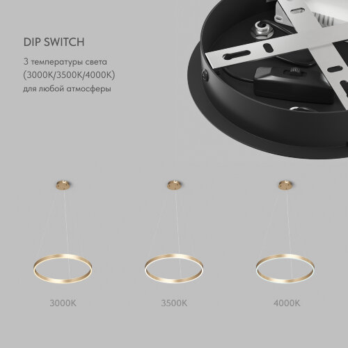 Светильник подвесной RAYDIA, 40 Вт, 3000–4000К, ?600?1500 мм, металл+акрил, матовое золото, свет вве. Фото 4