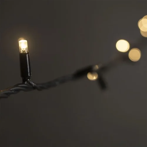 Гирлянда Нить 10м Тепло-Белая с Мерцанием Каждого Диода 220В, 100 LED, Провод Черный Каучук, IP65. Фото 5.