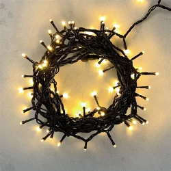 Гирлянда Нить 10м Тепло-Белая 24В, 100 LED, Провод Черный ПВХ, IP54