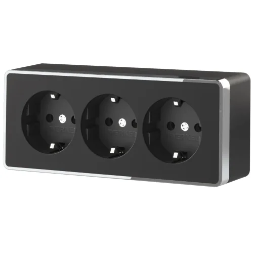 Розетка тройная с заземлением и шторками Gallant черный/хром W5073135 - фото