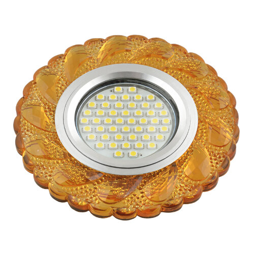 DLS-L147 GU5.3 GLASSY/GOLD Светильник декоративный встраиваемый, серия Luciole. Без лампы, цоколь GU5.3. Доп. светодиодная подсветка 3Вт. Стекло. Зеркальный/светло-желтый. ТМ Fametto - фото