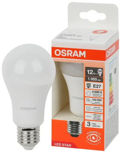 Лампа светодиодная LS 12W/4000K (=100W) E27 | LED Star 3Y | Груша | - OSRAM. Фото 2