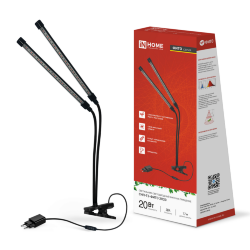 Светильник настольный на прищепке светодиодный СНП-Т2-ФИТО 2П20 красно-синий 20Вт 2 плафона, пульт на шнуре IN HOME