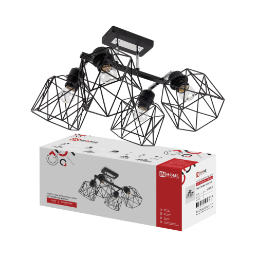 Люстра поворотная под лампу LOFT ATIKO-СLА-4E27L-BL 4хЕ27 черный, хром IN HOME - Фото