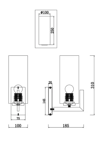 Настенный светильник (бра) Фортано / Fortano E27х1 (Черный и Латунь) MOD089WL-01BS - фото 3