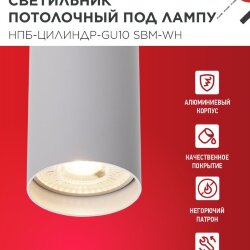 Светильник потолочный НПБ-ЦИЛИНДР-GU10 SBM-WH под GU10 55х100мм белый IN HOME